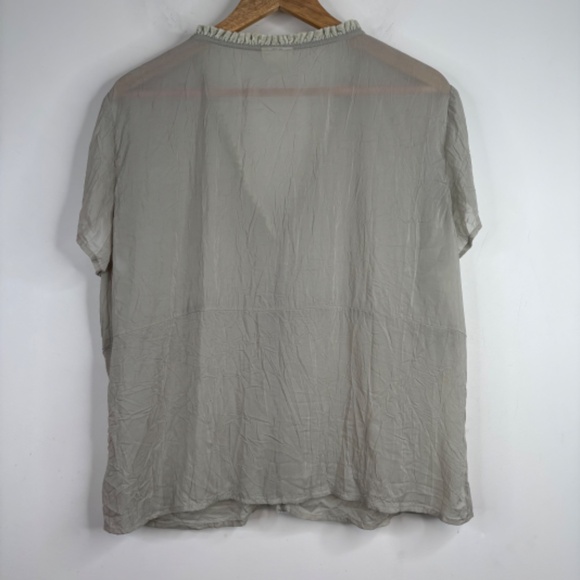 J Jill Blouse XL Short Sleeve Button Velvet Trim Sage Green Fairy Boho Lagenlook - Picture 4 of 9